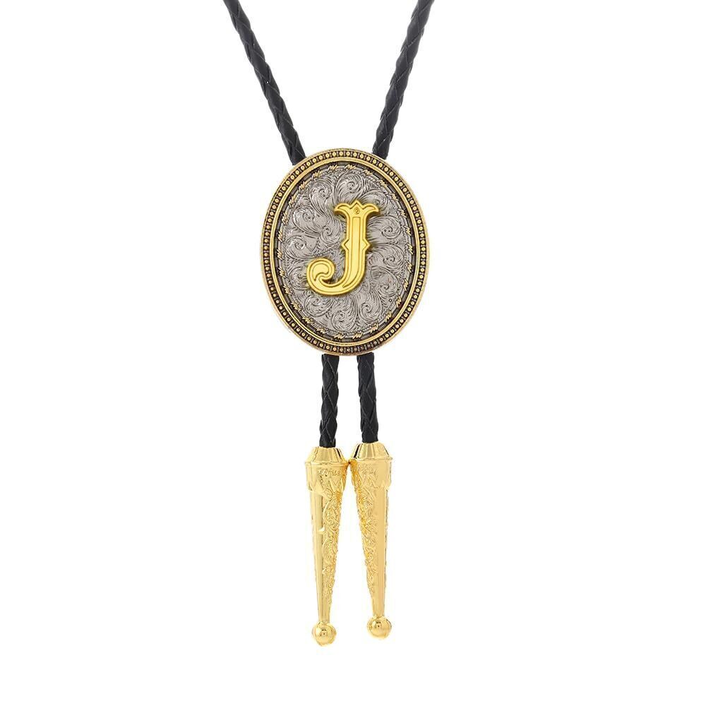 7243 Initial Bolo Tie Leather Cowboy Necktie Letter J Name Bola Accessories